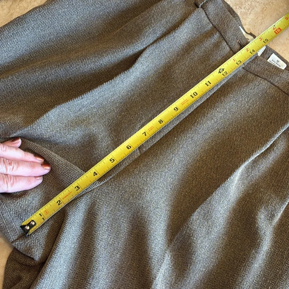 ANN TAYLOR trousers, gold/tan, herringbone tweed, pleats, pockets, cuffs. 12 EUC - Picture 14 of 17